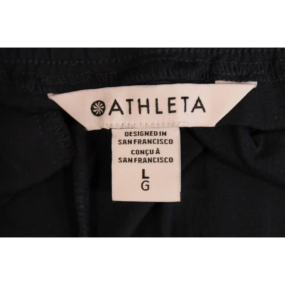 Athleta Lightweight Performance Pants Women L Navy Adjustable Waist Zip Leg Hem